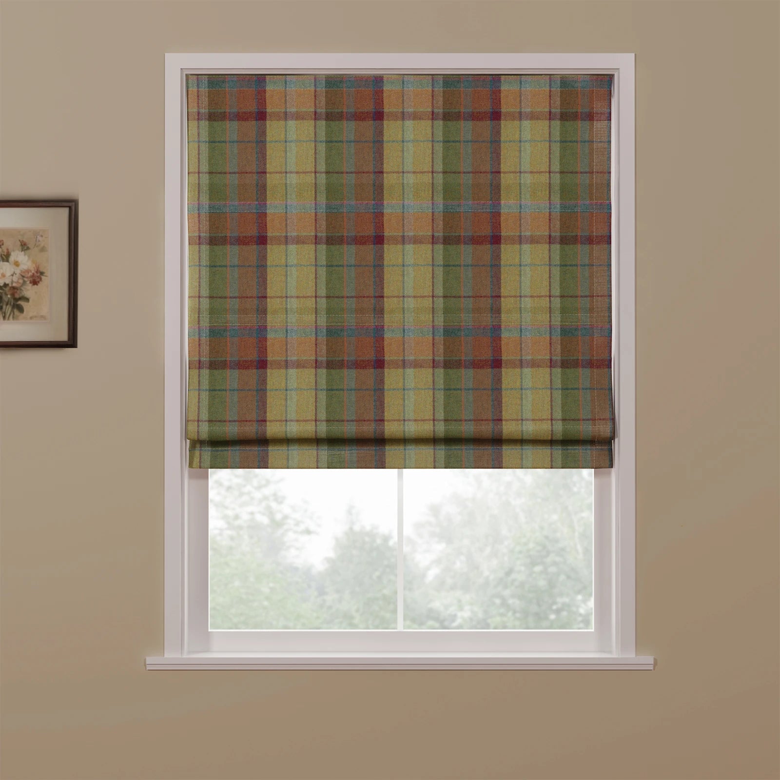 Karin Plaid Pure Wool Thermal Roman Shade Cordless