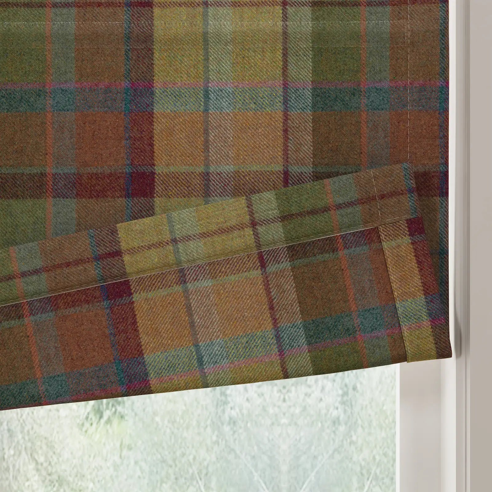Karin Plaid Pure Wool Thermal Roman Shade Cordless