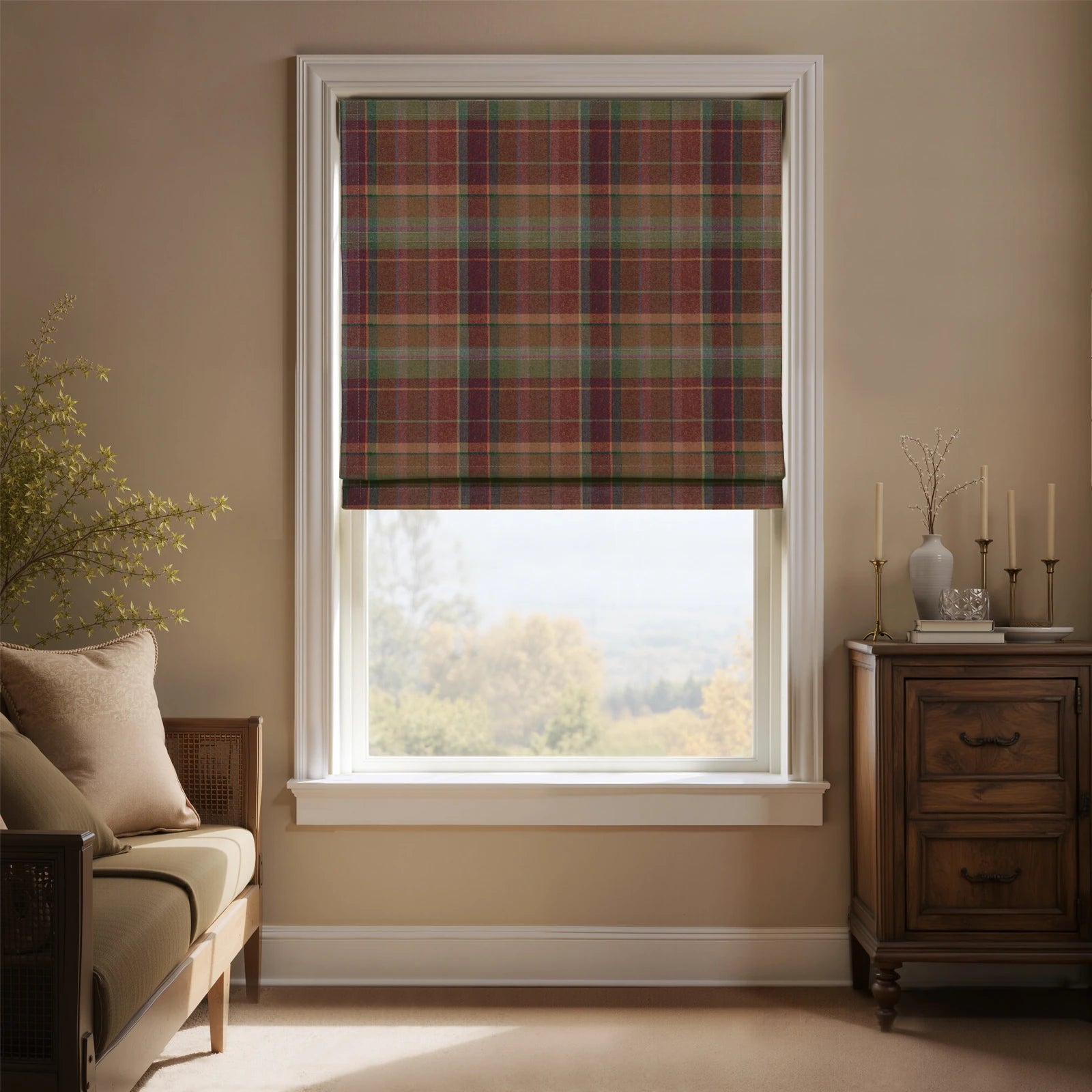 Karin Plaid Pure Wool Thermal Roman Shade Cordless