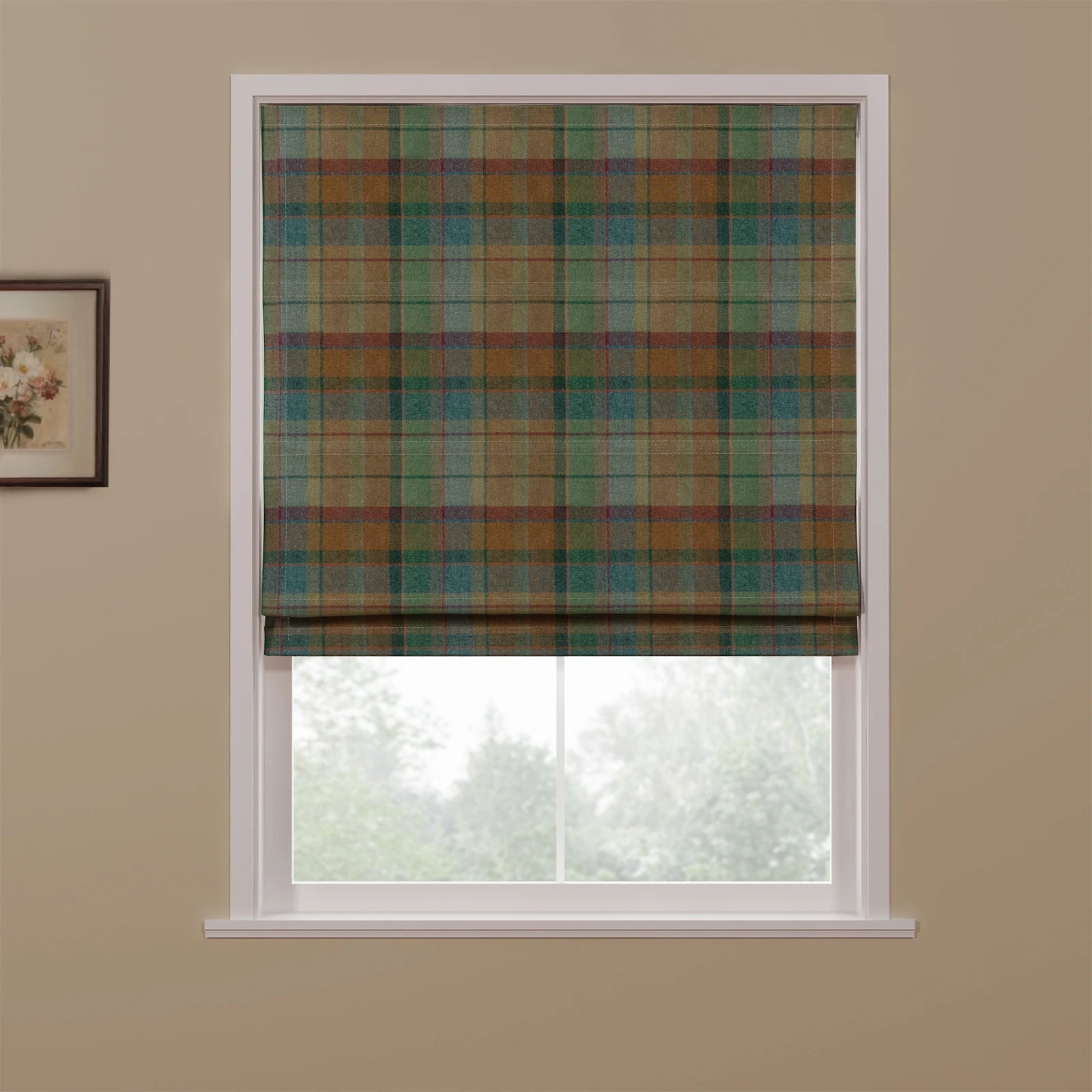 Karin Plaid Pure Wool Thermal Roman Shade Cordless