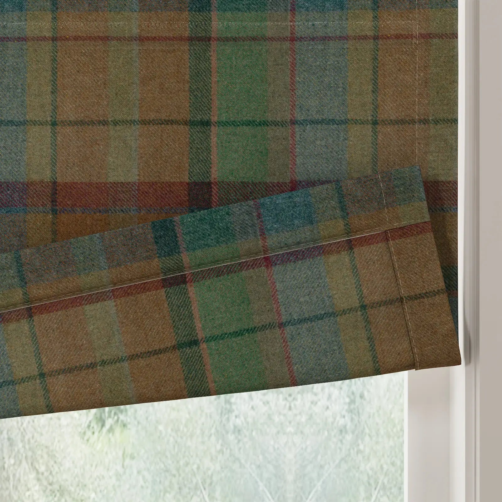 Karin Plaid Pure Wool Thermal Roman Shade Cordless