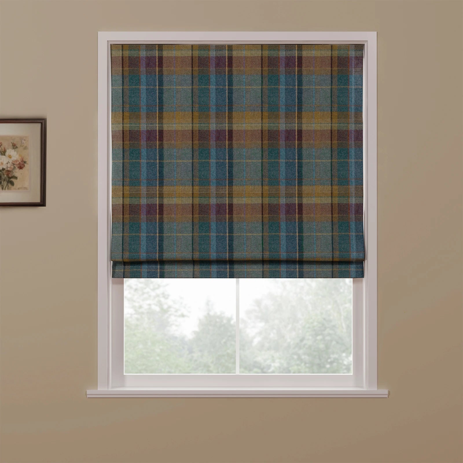 Karin Plaid Pure Wool Thermal Roman Shade Cordless