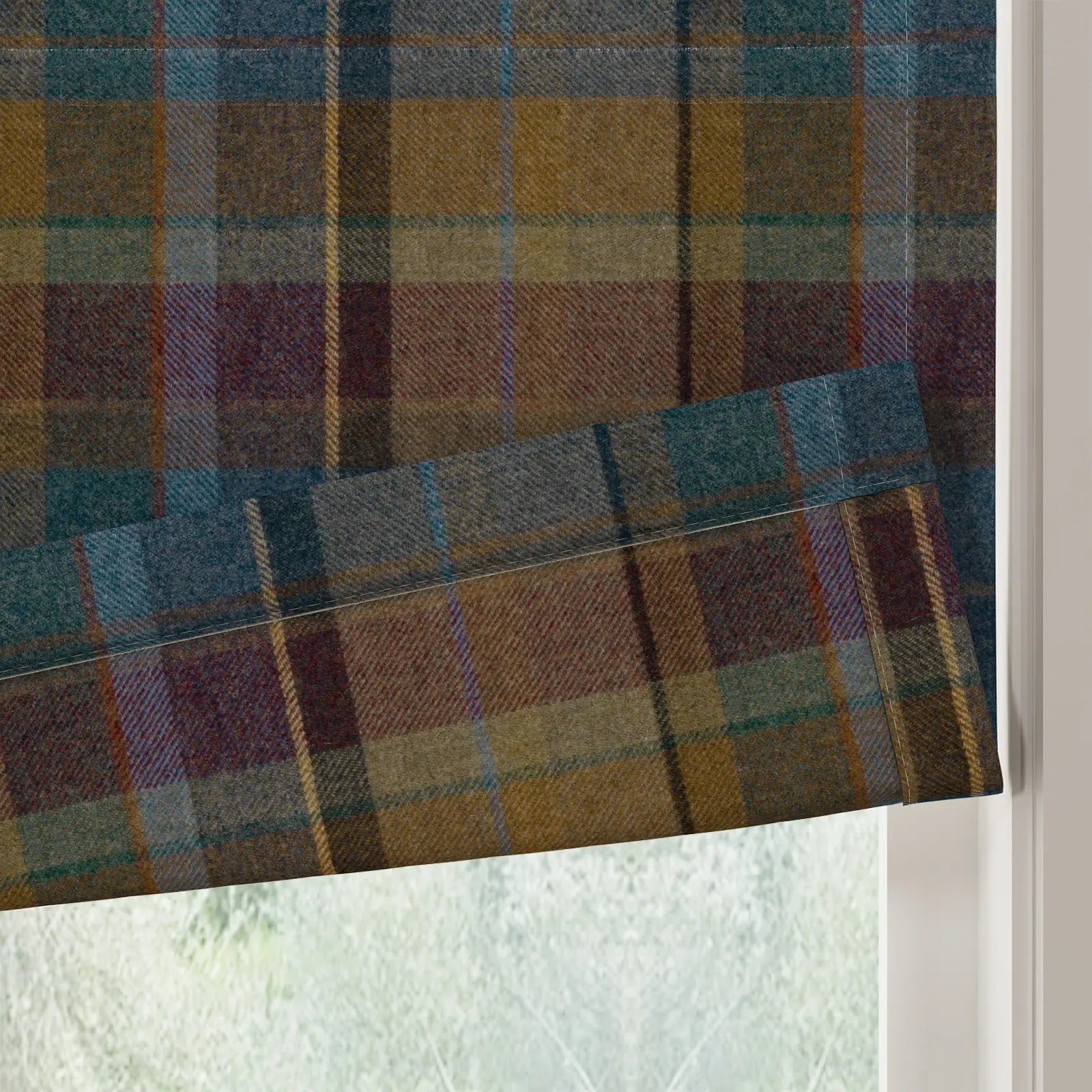 Karin Plaid Pure Wool Thermal Roman Shade Cordless