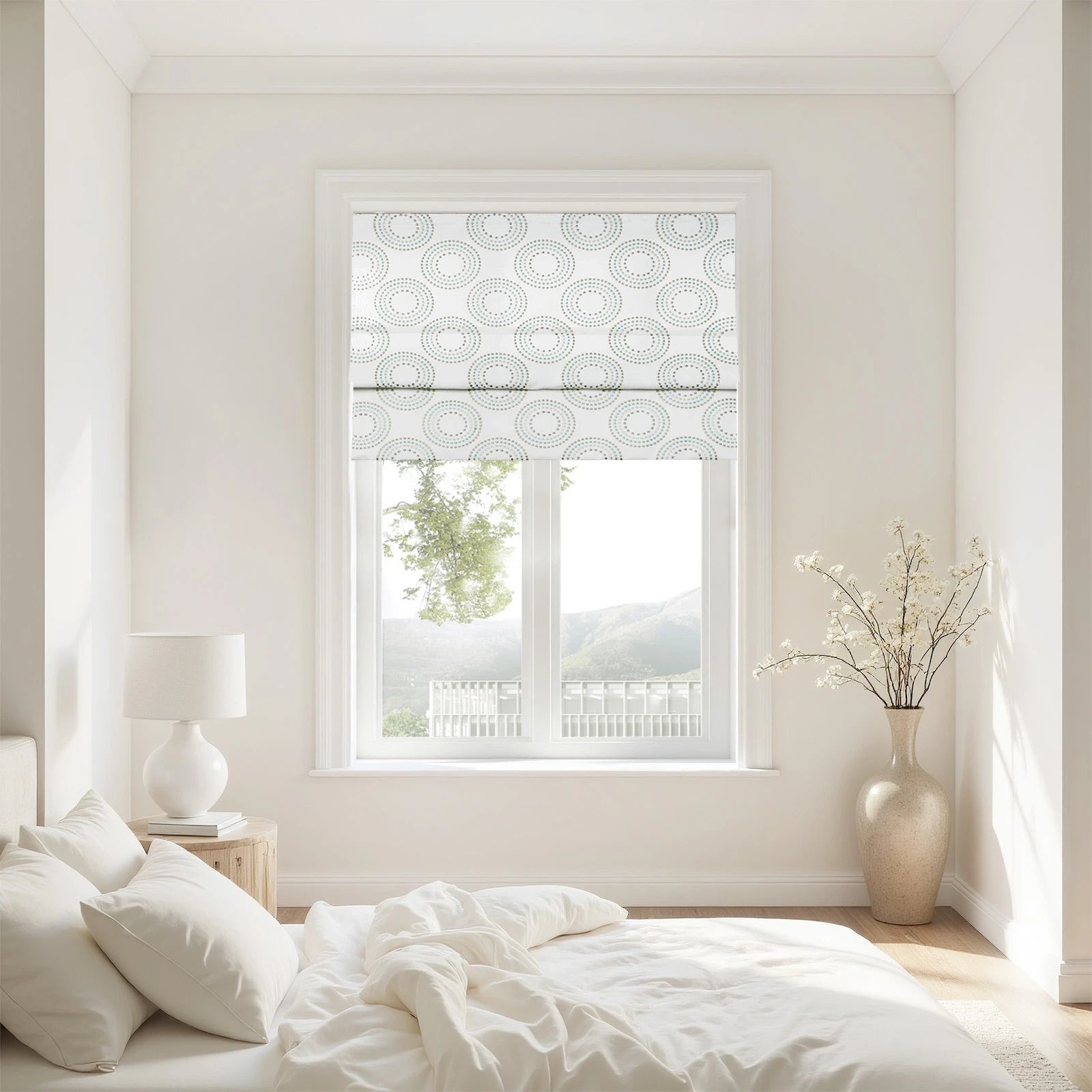 Linnea Linen Cotton Embroidered Roman Shade Cordless Plus Size