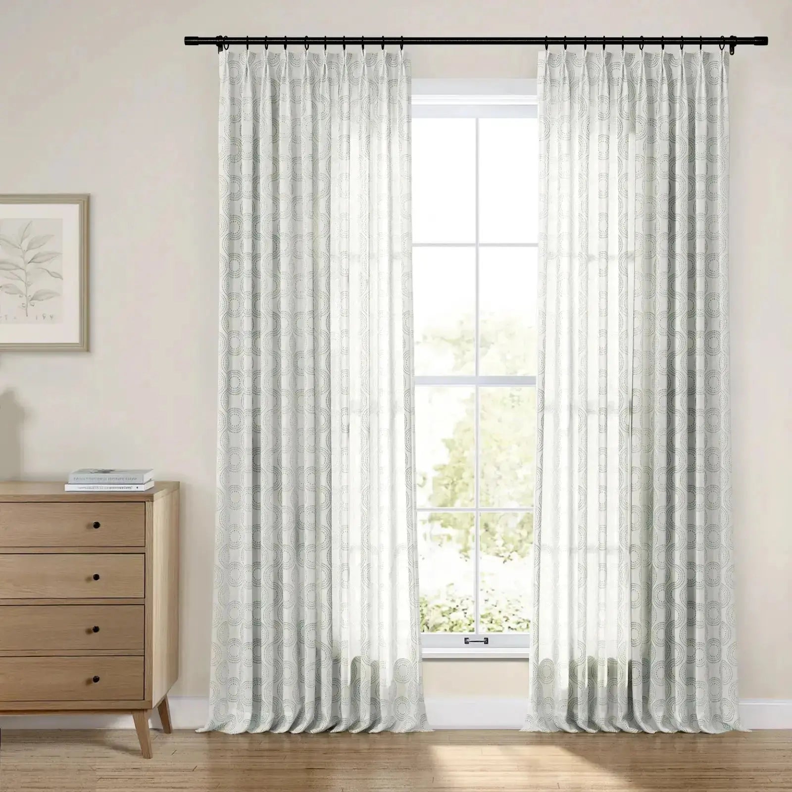 Linnea Striped Linen Cotton Embroidered Curtain Pleated -TWOPAGES