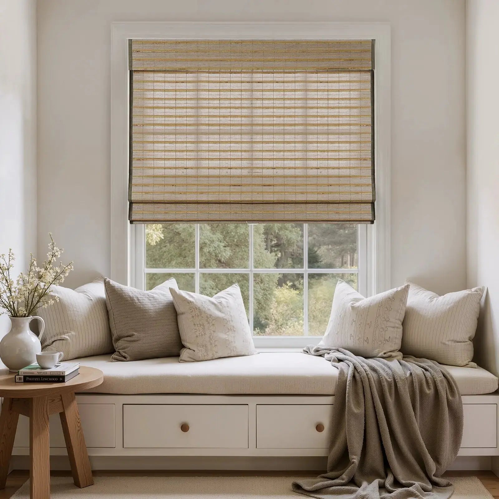 Natural Flax Bamboo Woven Shade - Rattan -TWOPAGES CURTAINS