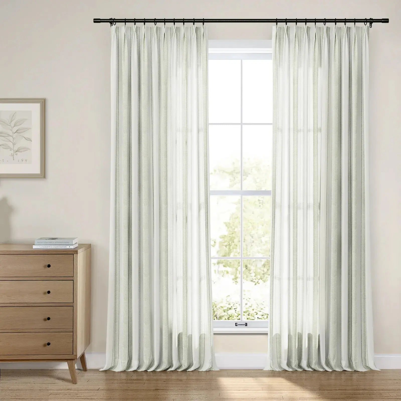 Linnea Linen Cotton Leaf Embroidered Curtain Pleated -TWOPAGES