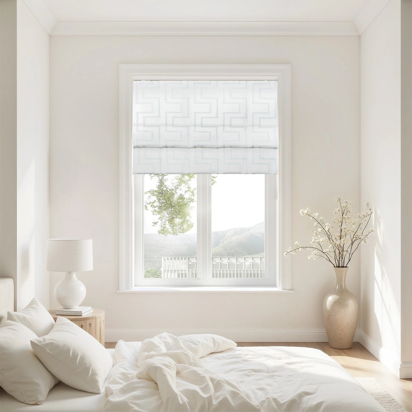 Linnea Linen Cotton Embroidered Roman Shade Cordless Plus Size