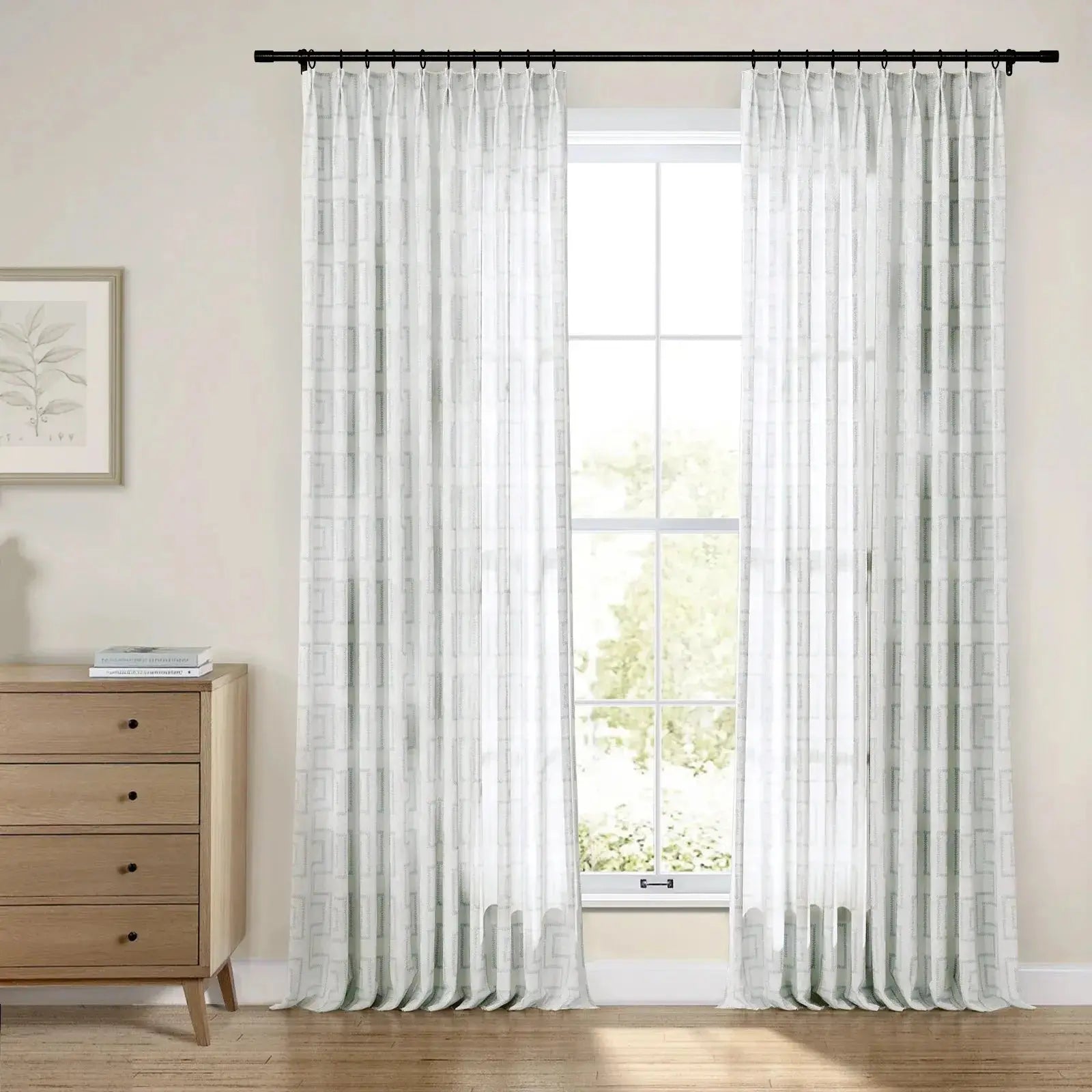 Linnea Striped Linen Cotton Embroidered Curtain Pleated -TWOPAGES