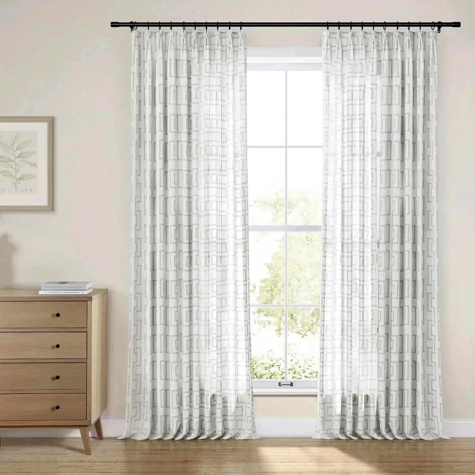Linnea Striped Linen Cotton Embroidered Curtain Pleated -TWOPAGES