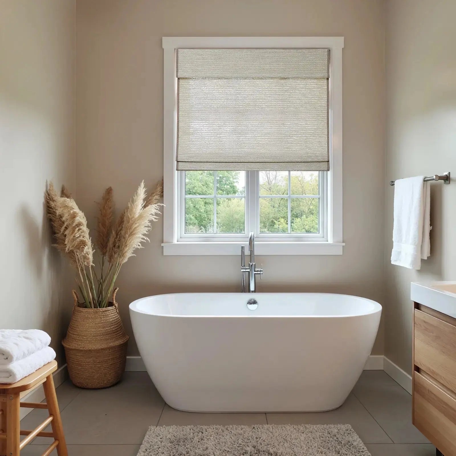 Rae Natural Ramie Flax Woven Wood Shades - Series C -TWOPAGES CURTAINS