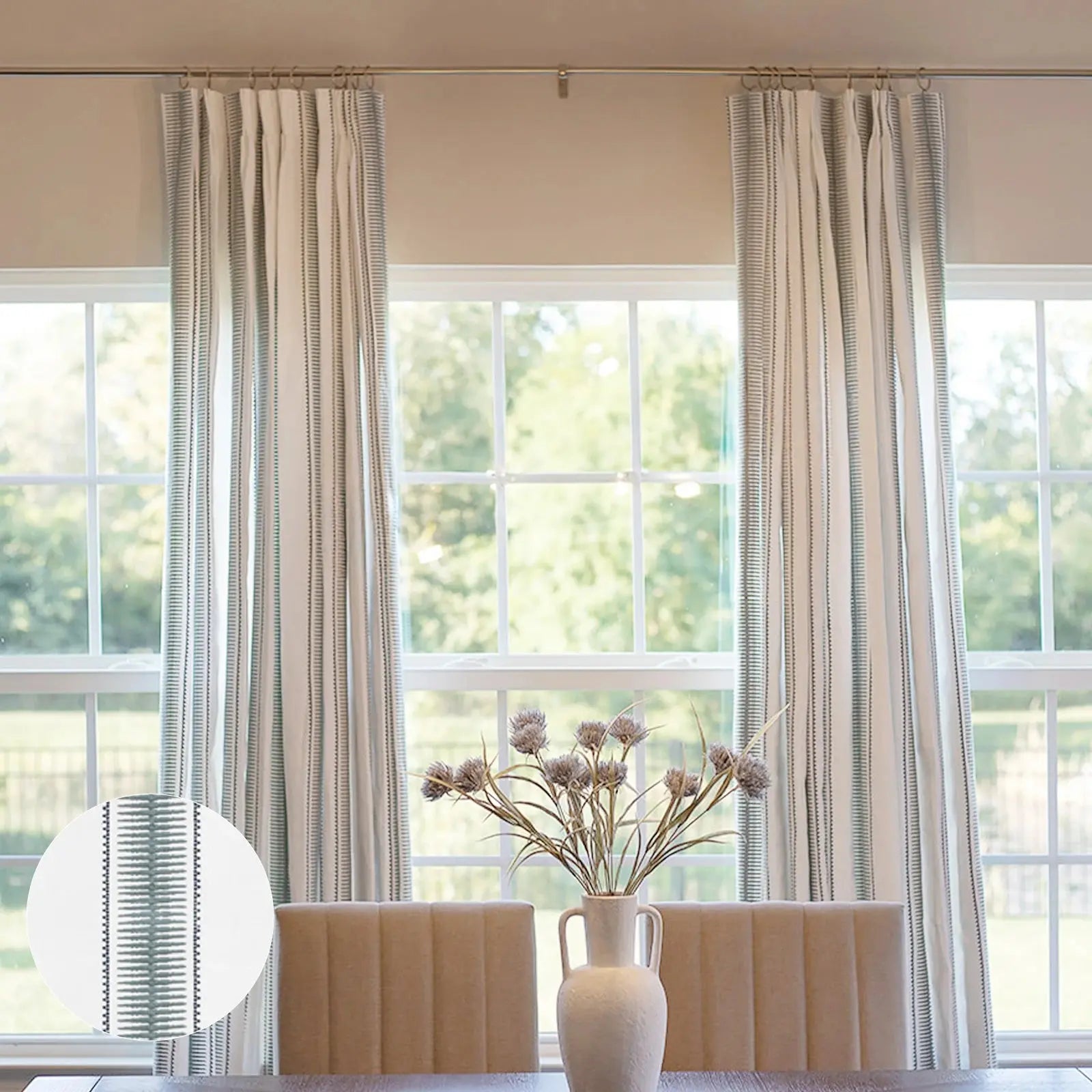 linen cotton embroidered pleated drapery for elegant insulated style