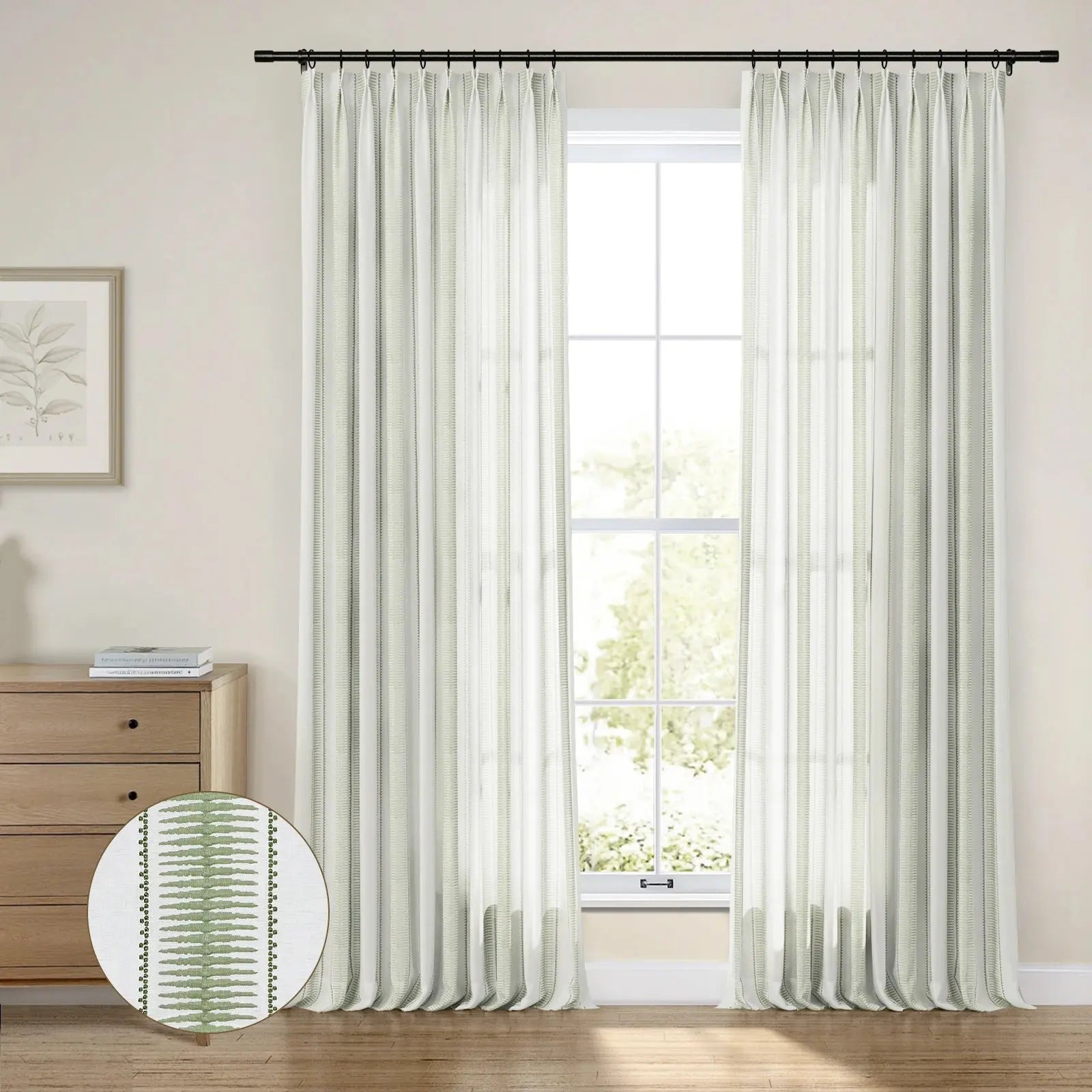 linen cotton embroidered pleated drapery for elegant insulated style