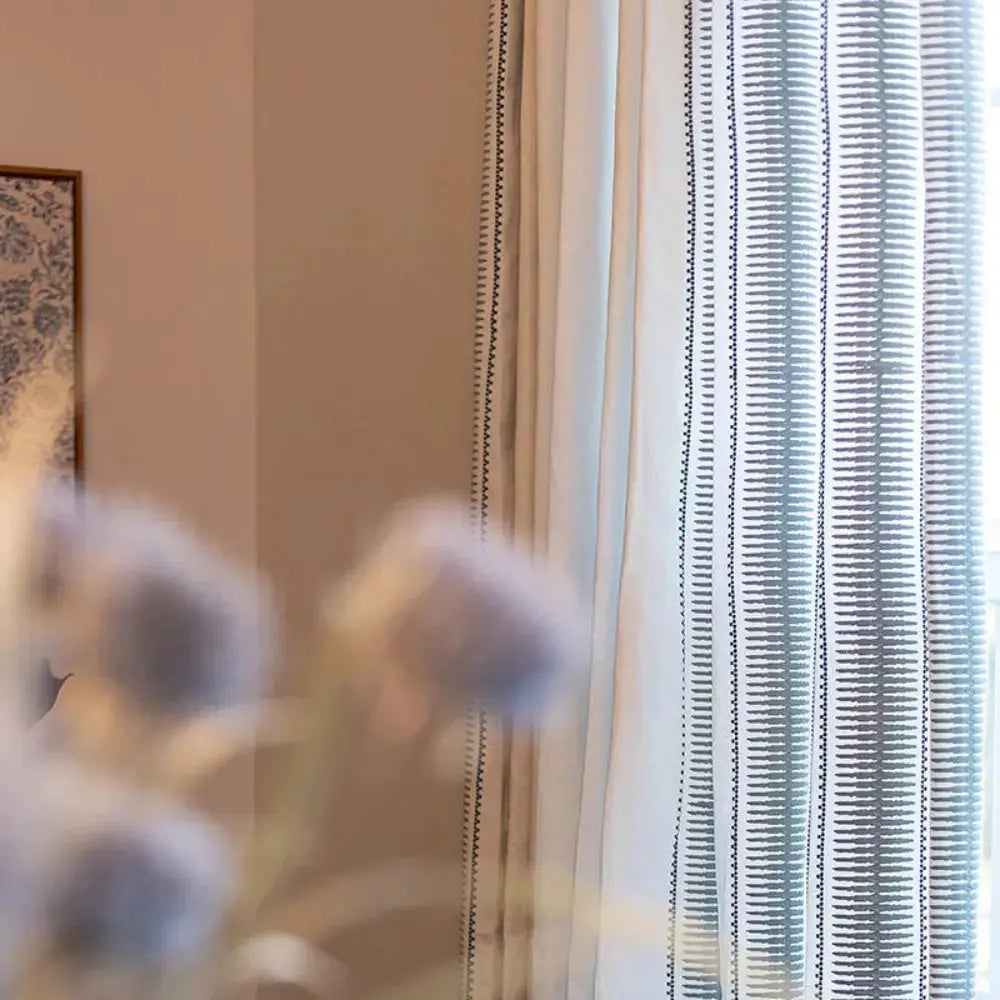 linen cotton embroidered pleated drapery for elegant insulated style