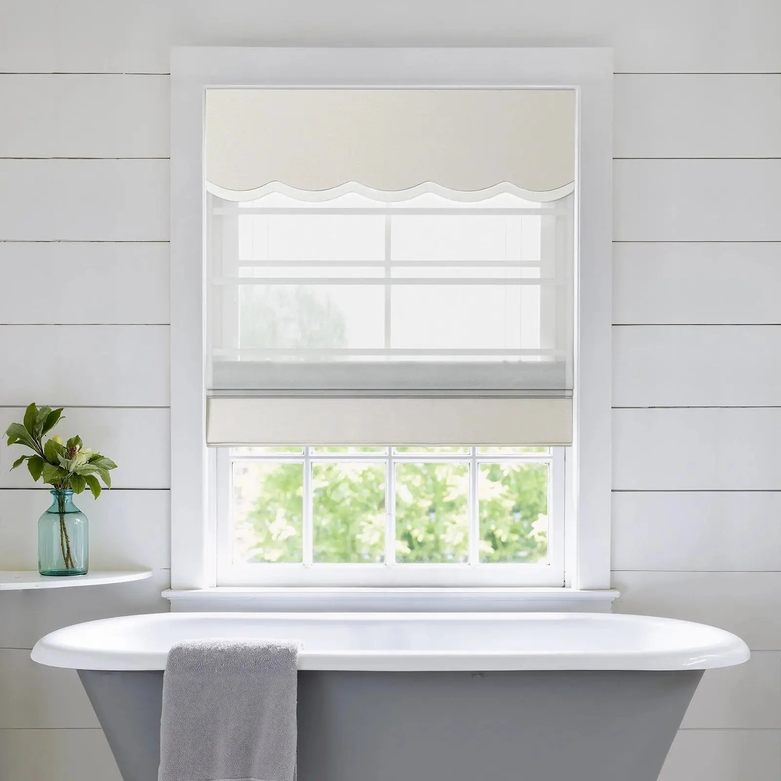 Custom Valanced Day Night Roman Shade Cord Lift -TWOPAGES