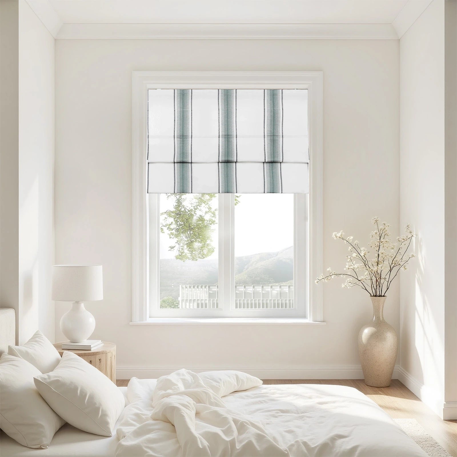 Linnea Linen Cotton Embroidered Roman Shade Cordless