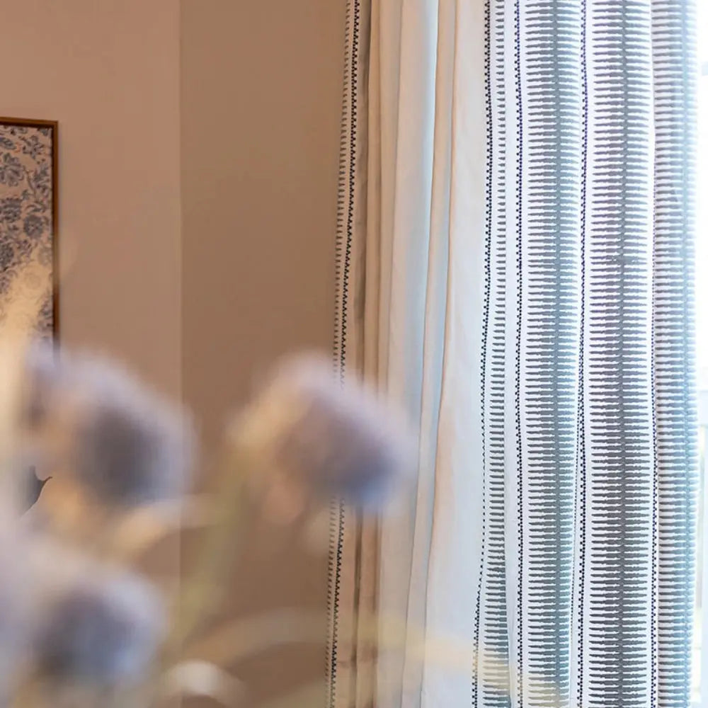 linen cotton embroidered pleated drapery for elegant insulated style