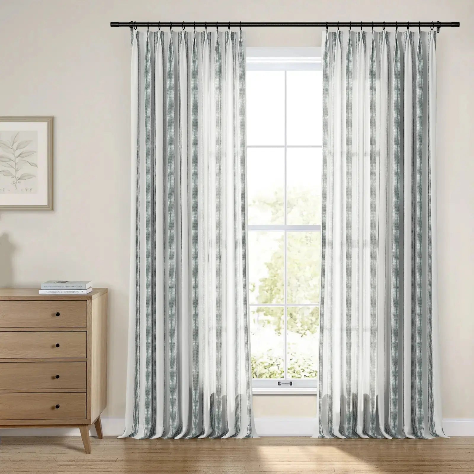 linen cotton embroidered pleated drapery for elegant insulated style