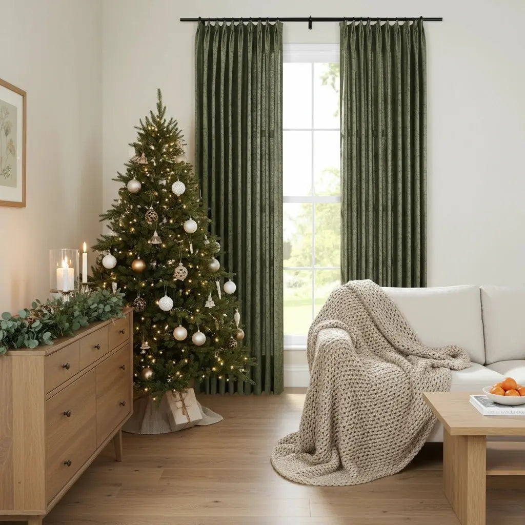 Floral print linen cotton pleated drapery for elegant insulated style