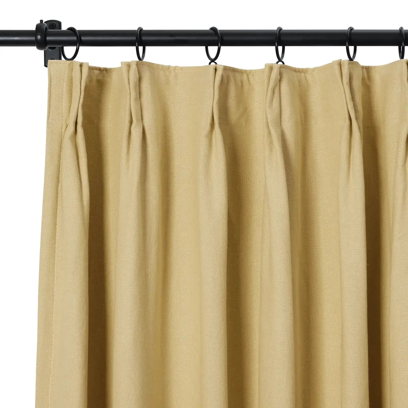 Broad 100 percent cotton plain weave pleated drapery for elegant insulated interiors