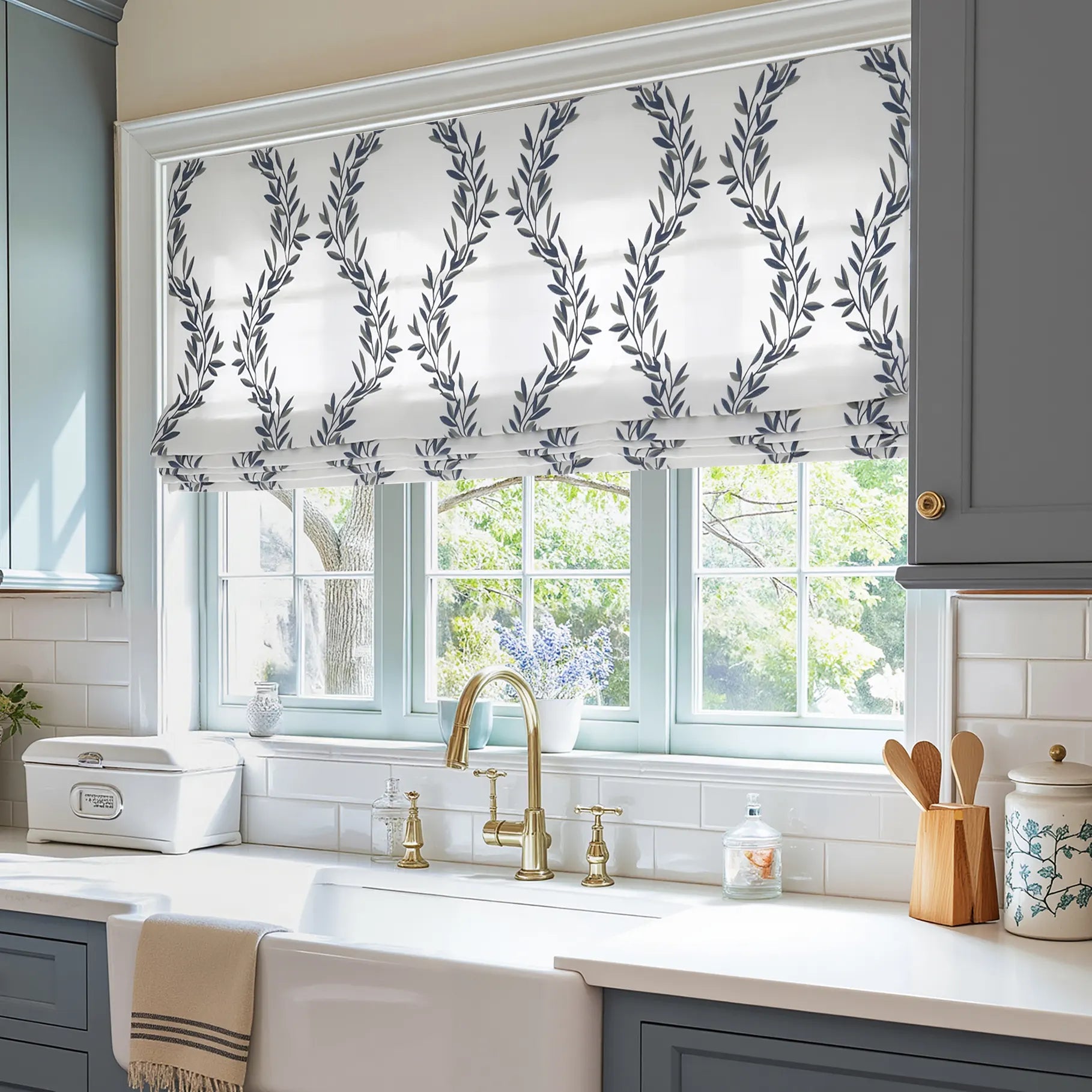 Linnea Linen Cotton Embroidered Roman Shade Cordless -TWOPAGES