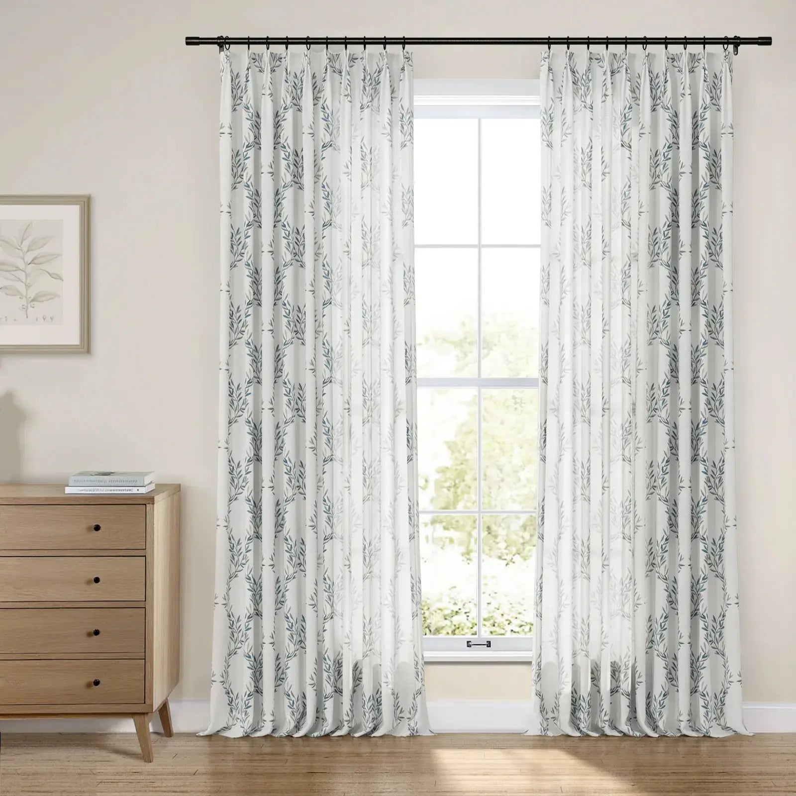 Linnea Striped Linen Cotton Embroidered Curtain Pleated -TWOPAGES