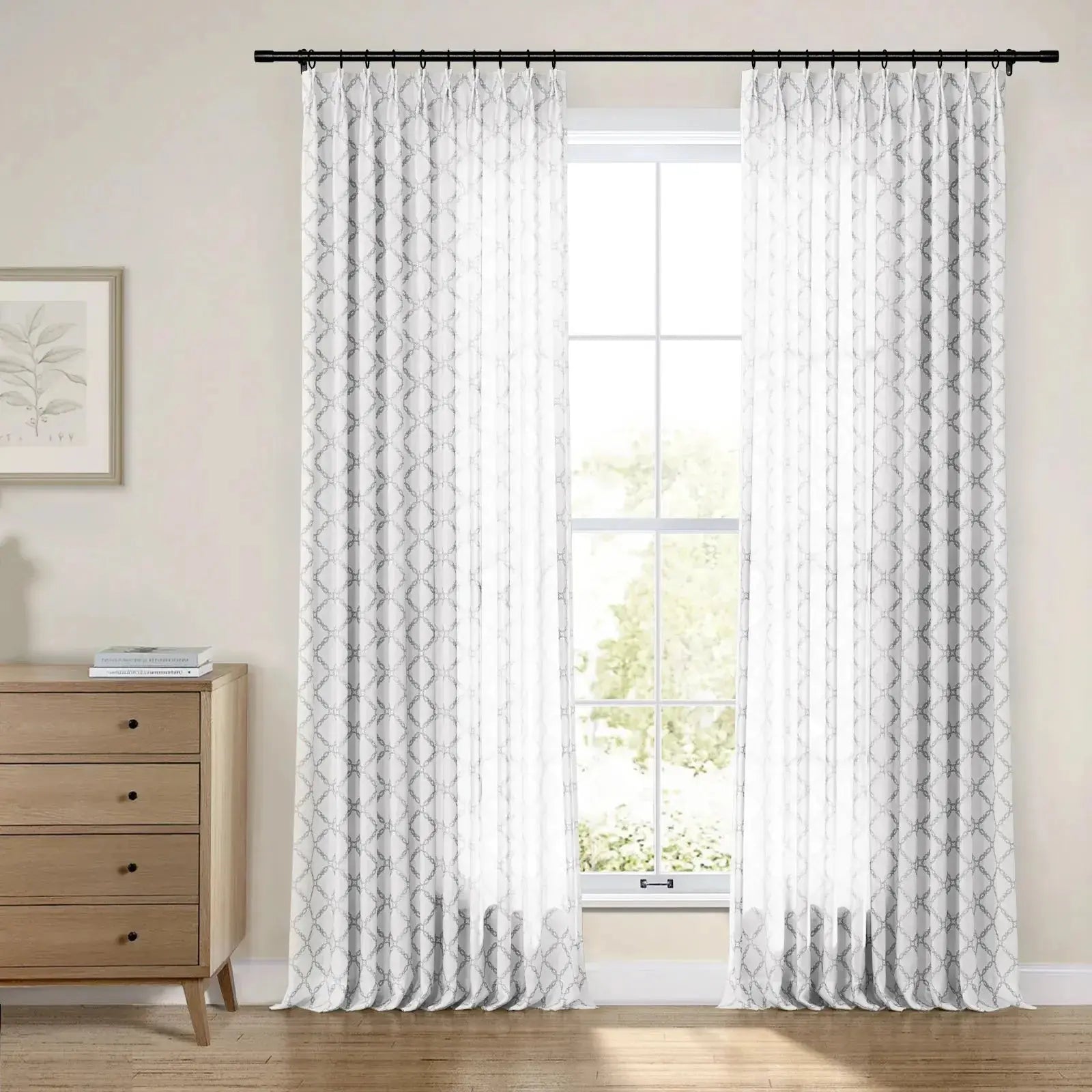 Linnea Striped Linen Cotton Embroidered Curtain Pleated -TWOPAGES