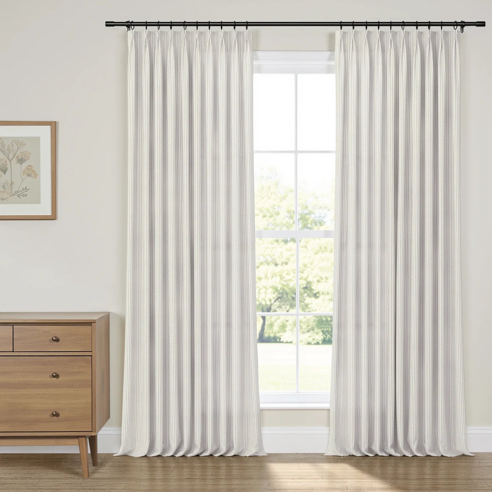 Floral print linen cotton pleated drapery for elegant insulated style