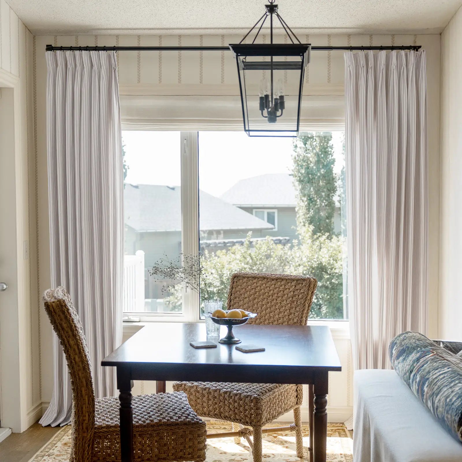 Floral print linen cotton pleated drapery for elegant insulated style