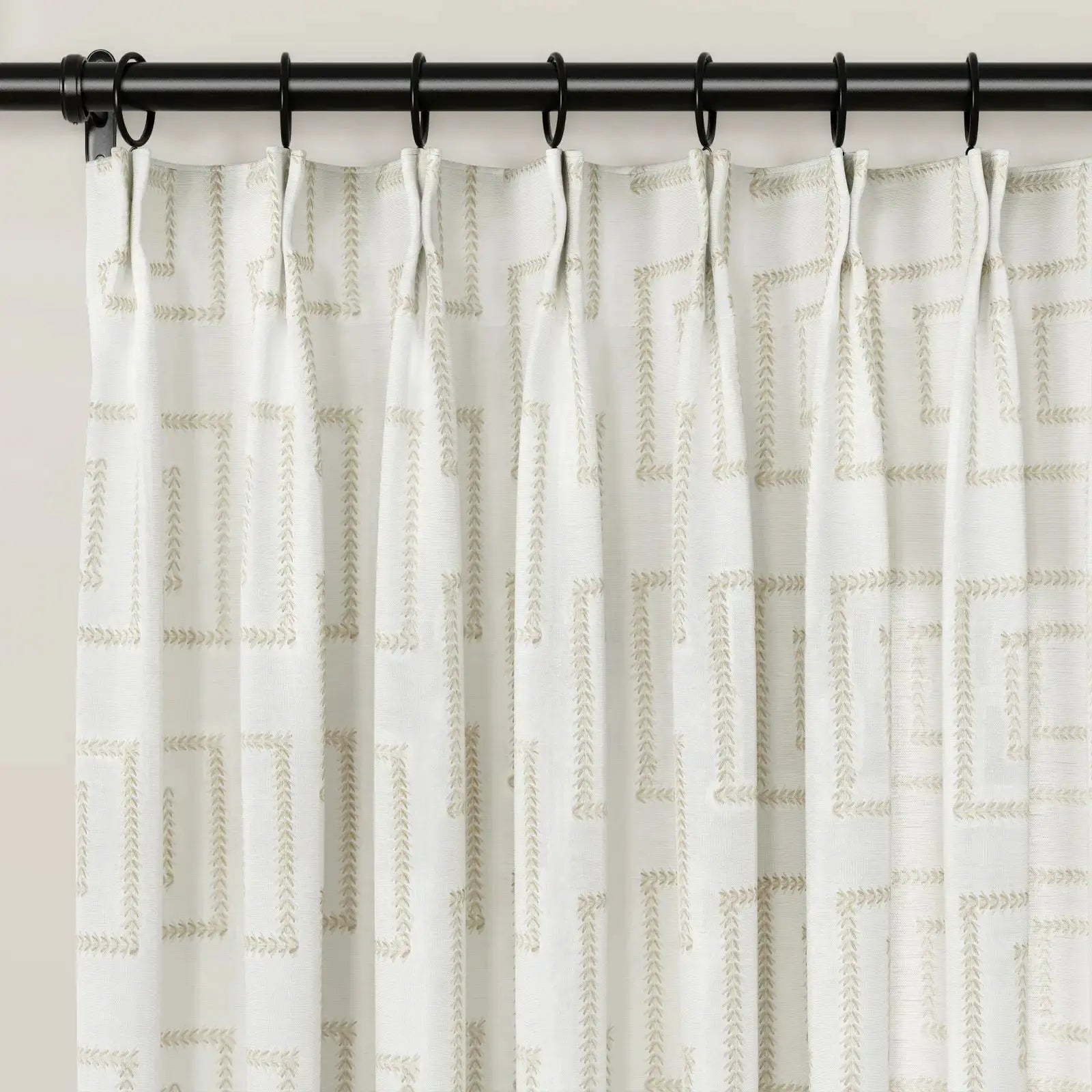 linen cotton embroidered pleated drapery for elegant insulated style