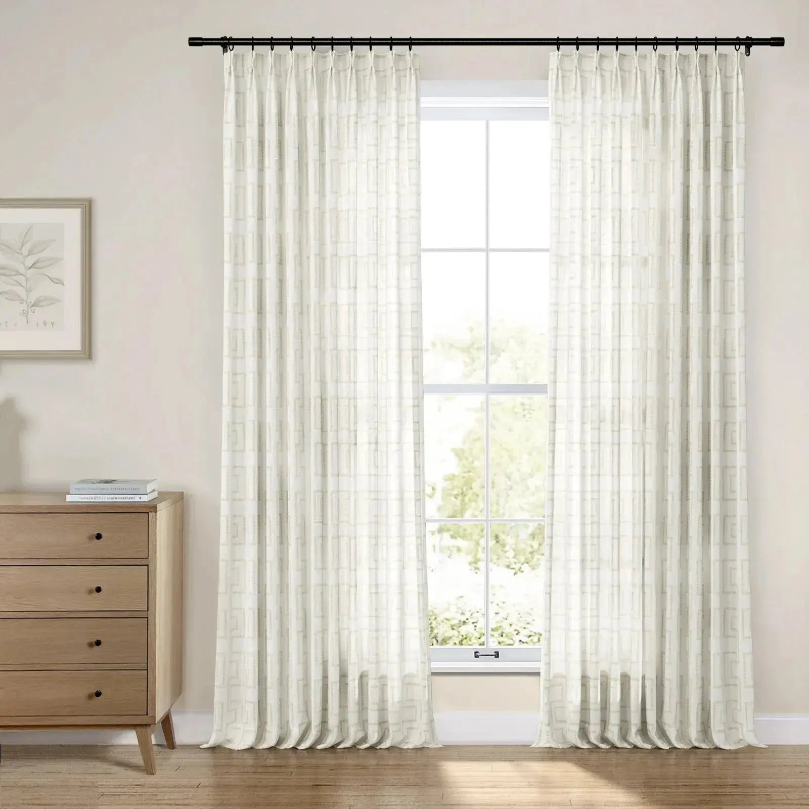 Linnea Striped Linen Cotton Embroidered Curtain Pleated -TWOPAGES