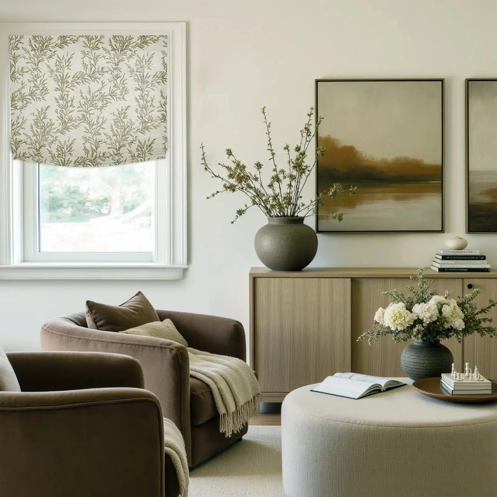 Isabella Cotton Relaxed Roman Shades Cord Lift -TWOPAGES