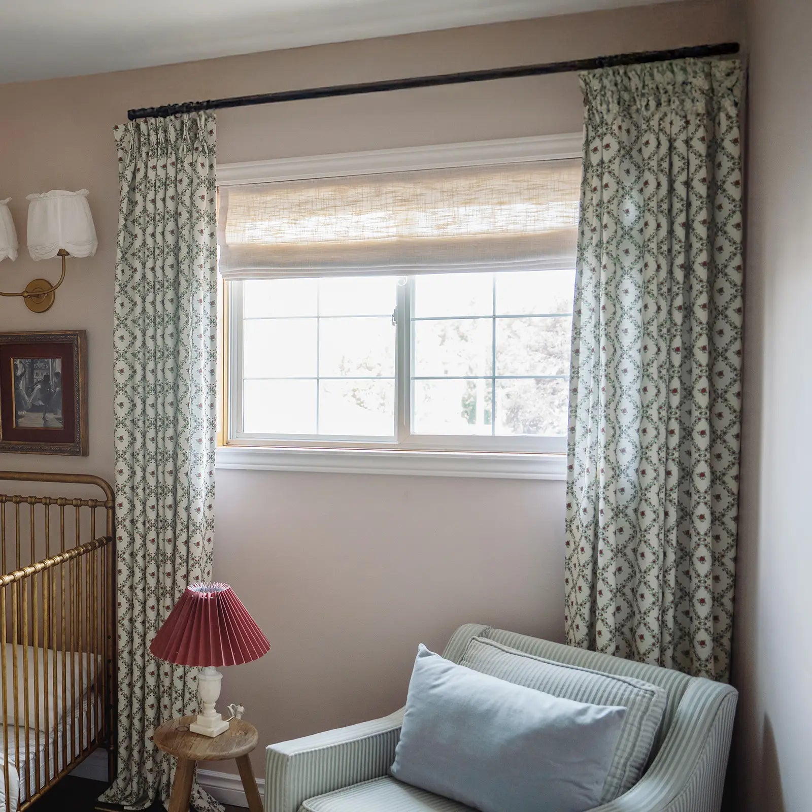 Floral print linen cotton pleated drapery for elegant insulated style