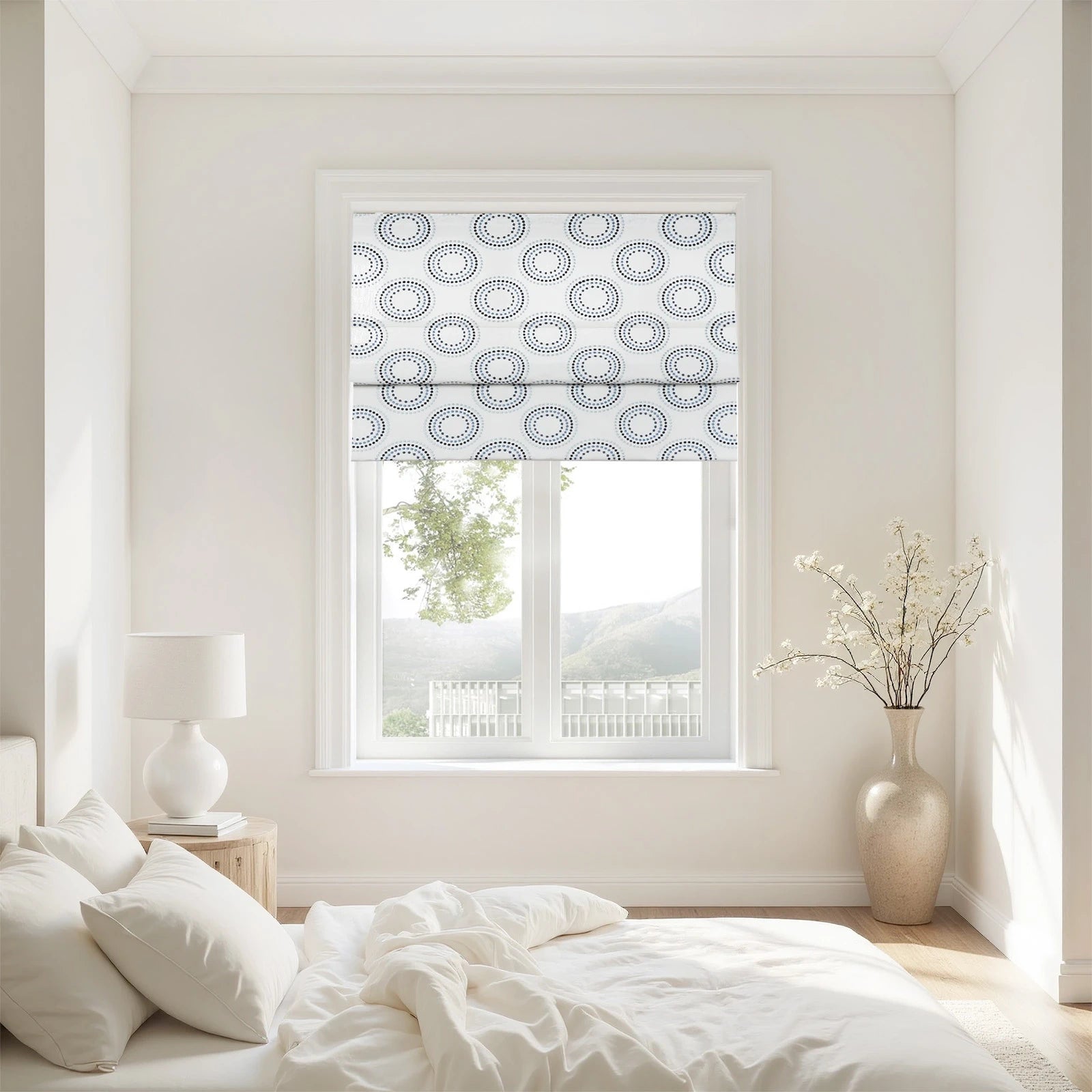 Linnea Linen Cotton Embroidered Roman Shade Cordless Plus Size