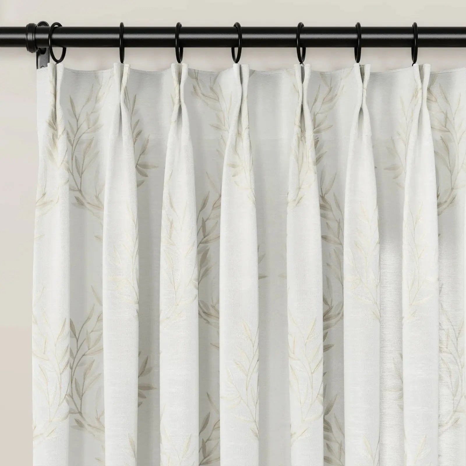 linen cotton embroidered pleated drapery for elegant insulated style