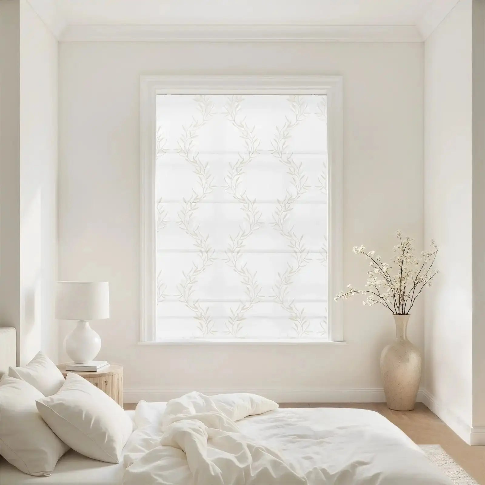 Linnea Linen Cotton Embroidered Roman Shade Cordless -TWOPAGES