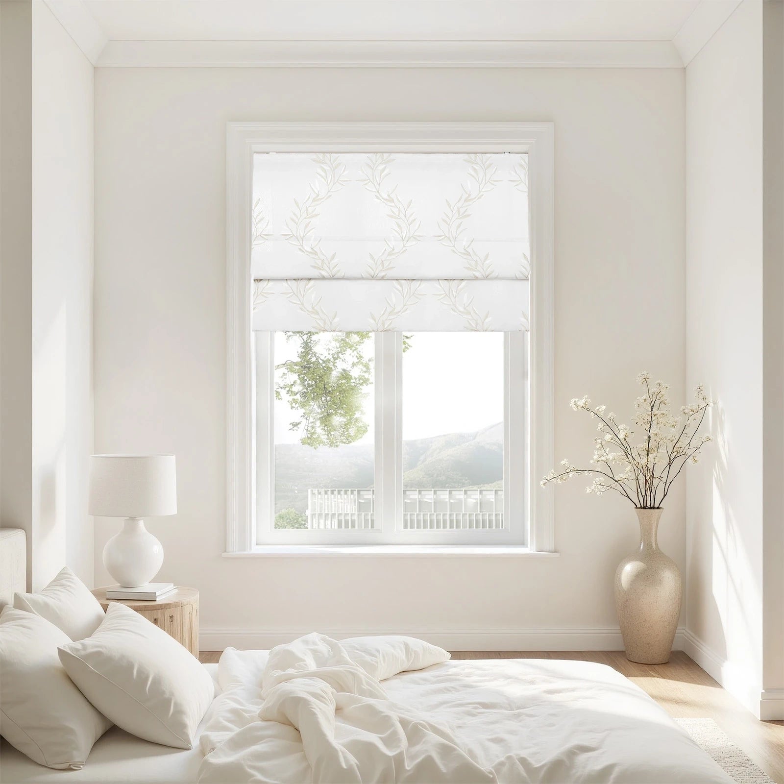 Linnea Linen Cotton Embroidered Roman Shade Cordless