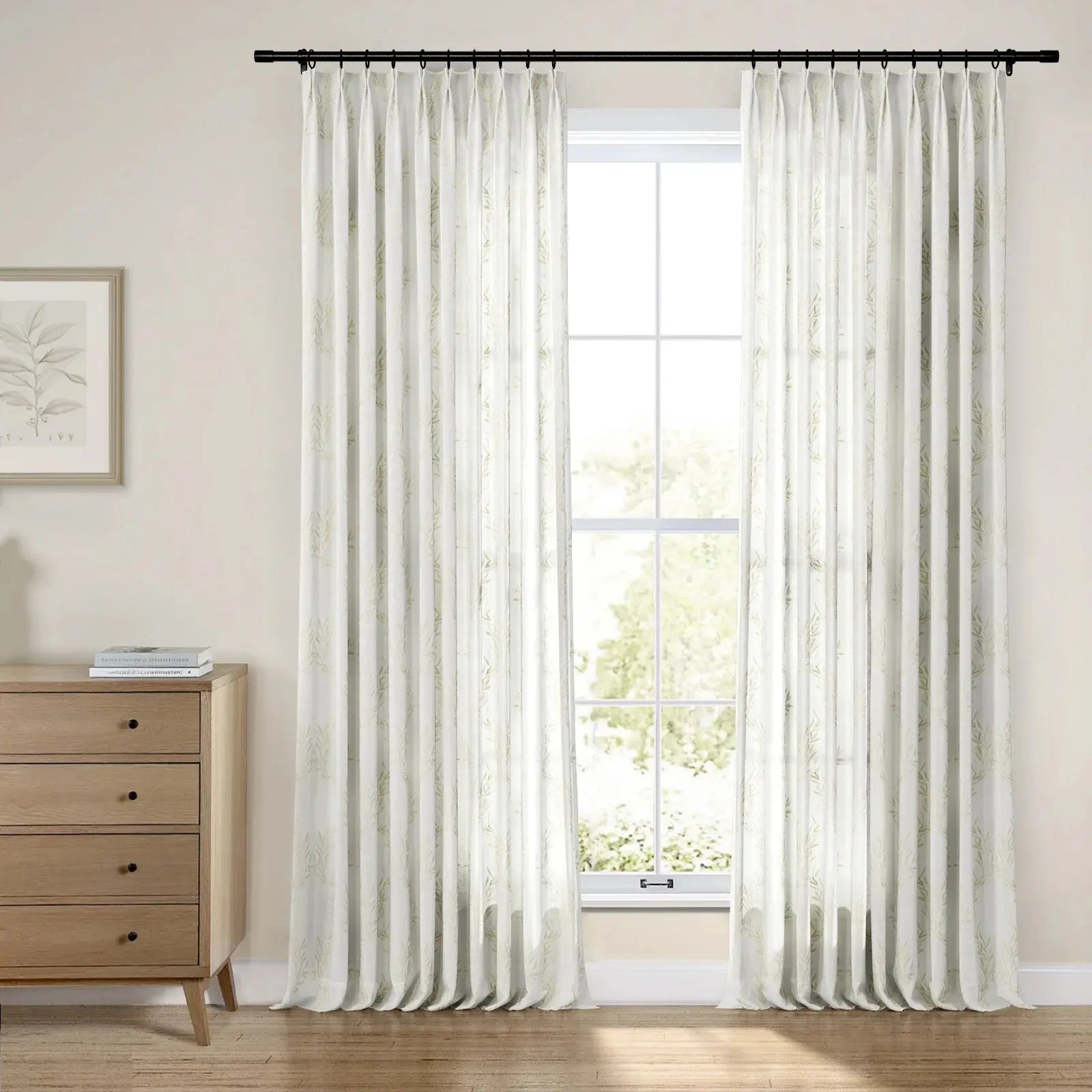 Linnea Striped Linen Cotton Embroidered Curtain Pleated -TWOPAGES