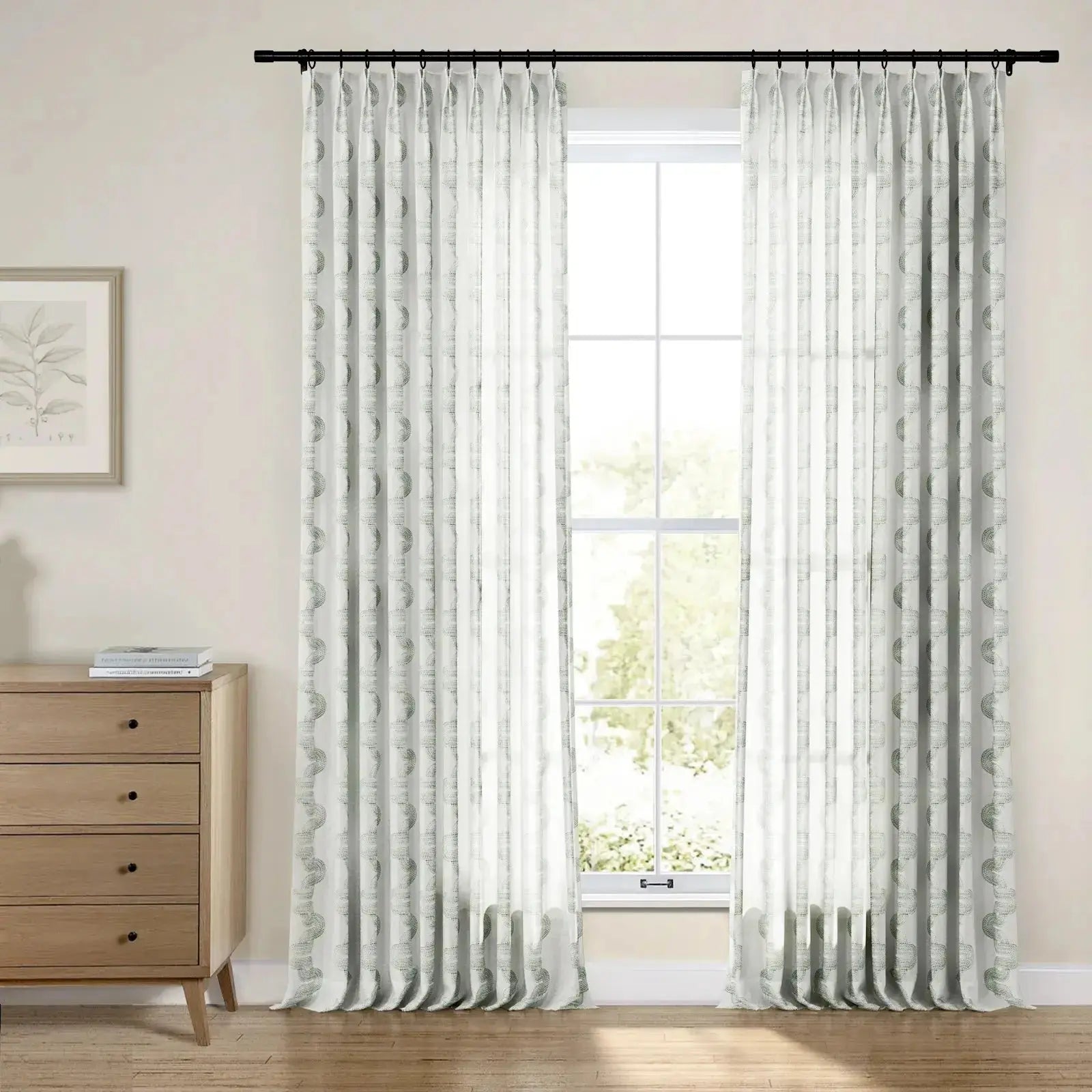 Linnea Striped Linen Cotton Embroidered Curtain Pleated -TWOPAGES