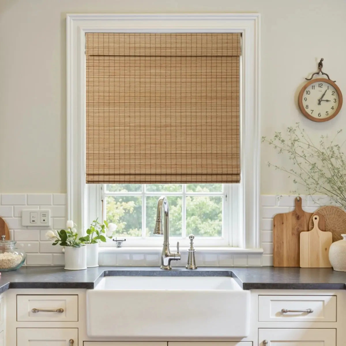 Sybil Bamboo Roman Shade - Flax -TWOPAGES CURTAINS