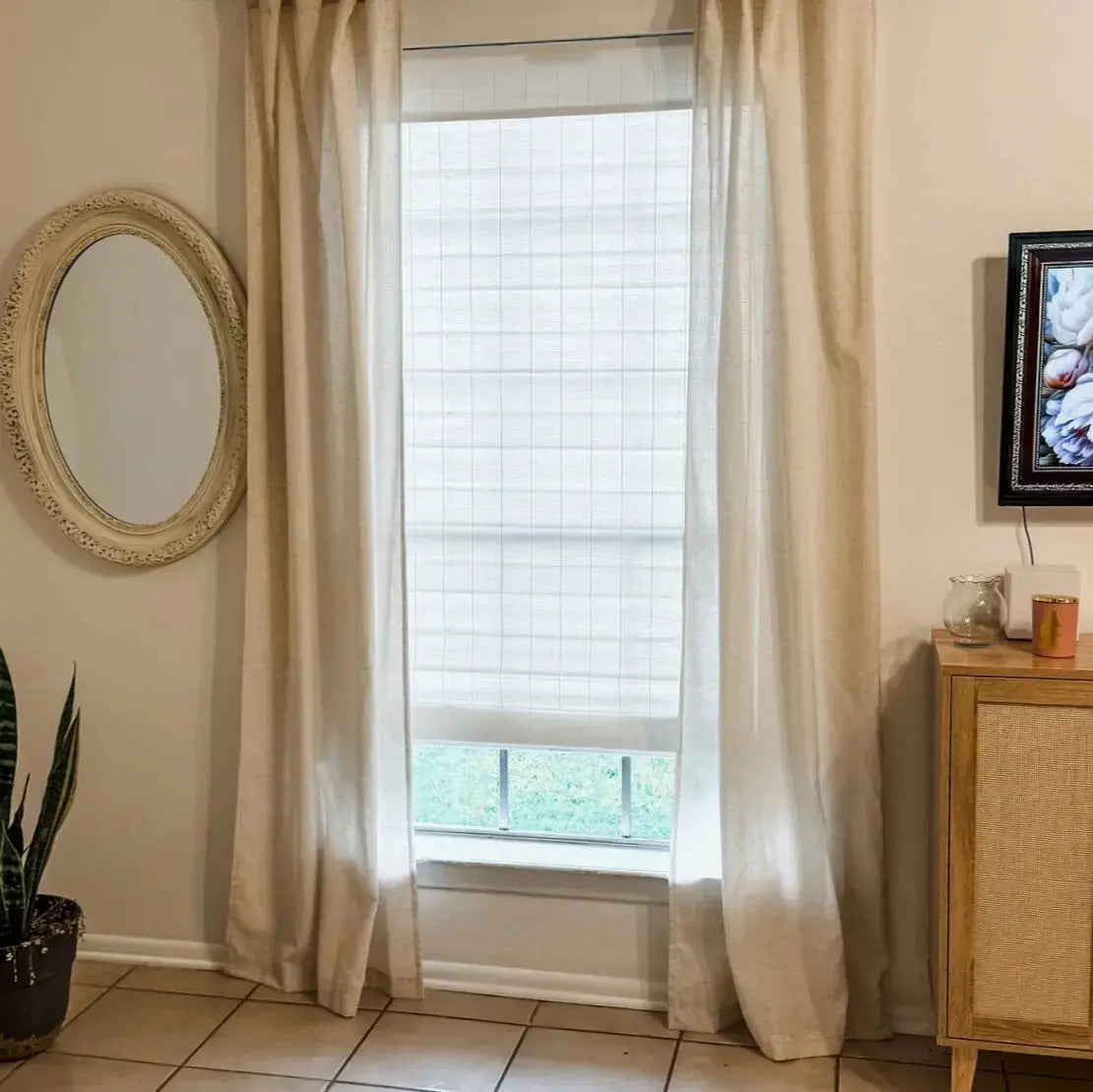 Sybil Bamboo Roman Shade - White -TWOPAGES CURTAINS