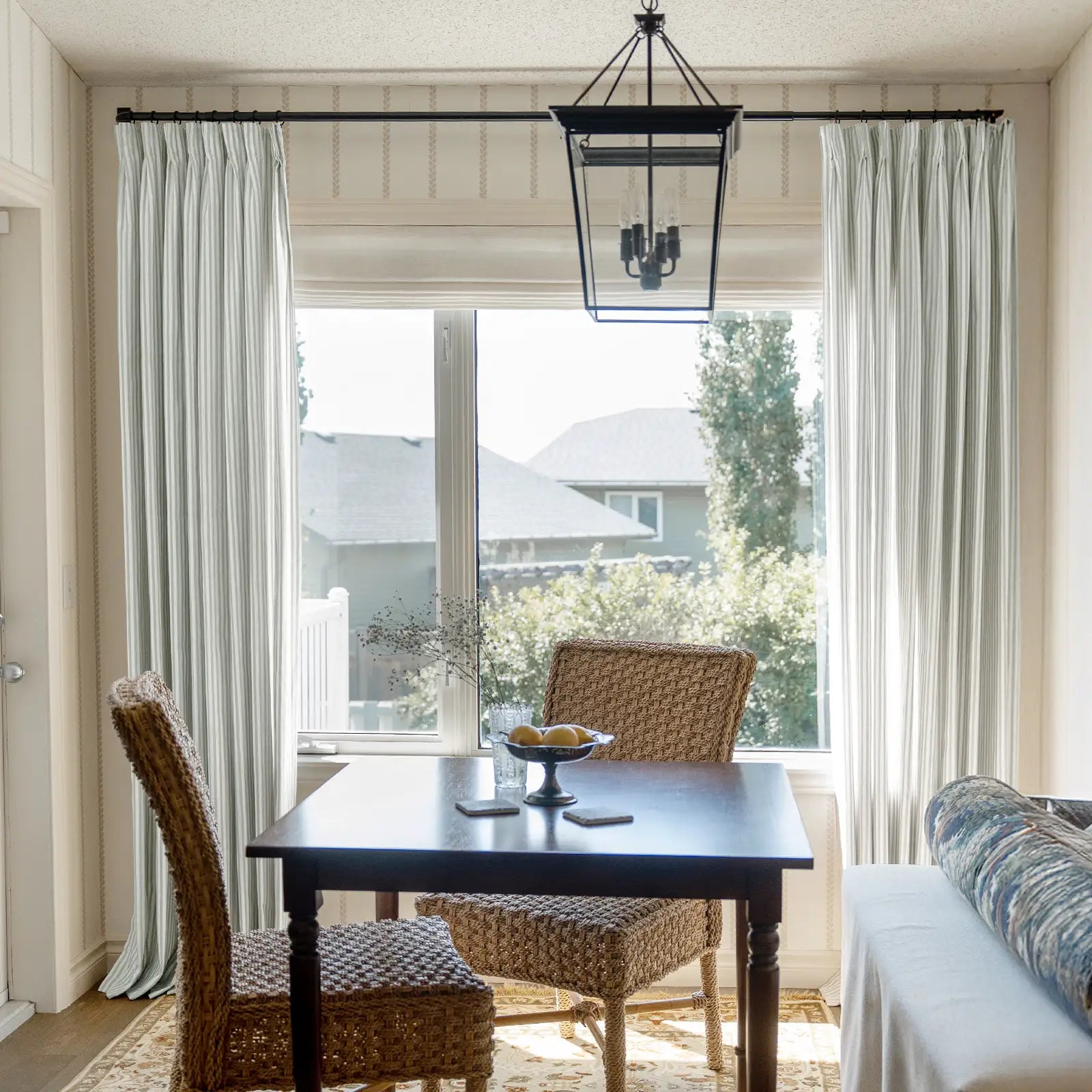 Floral print linen cotton pleated drapery for elegant insulated style