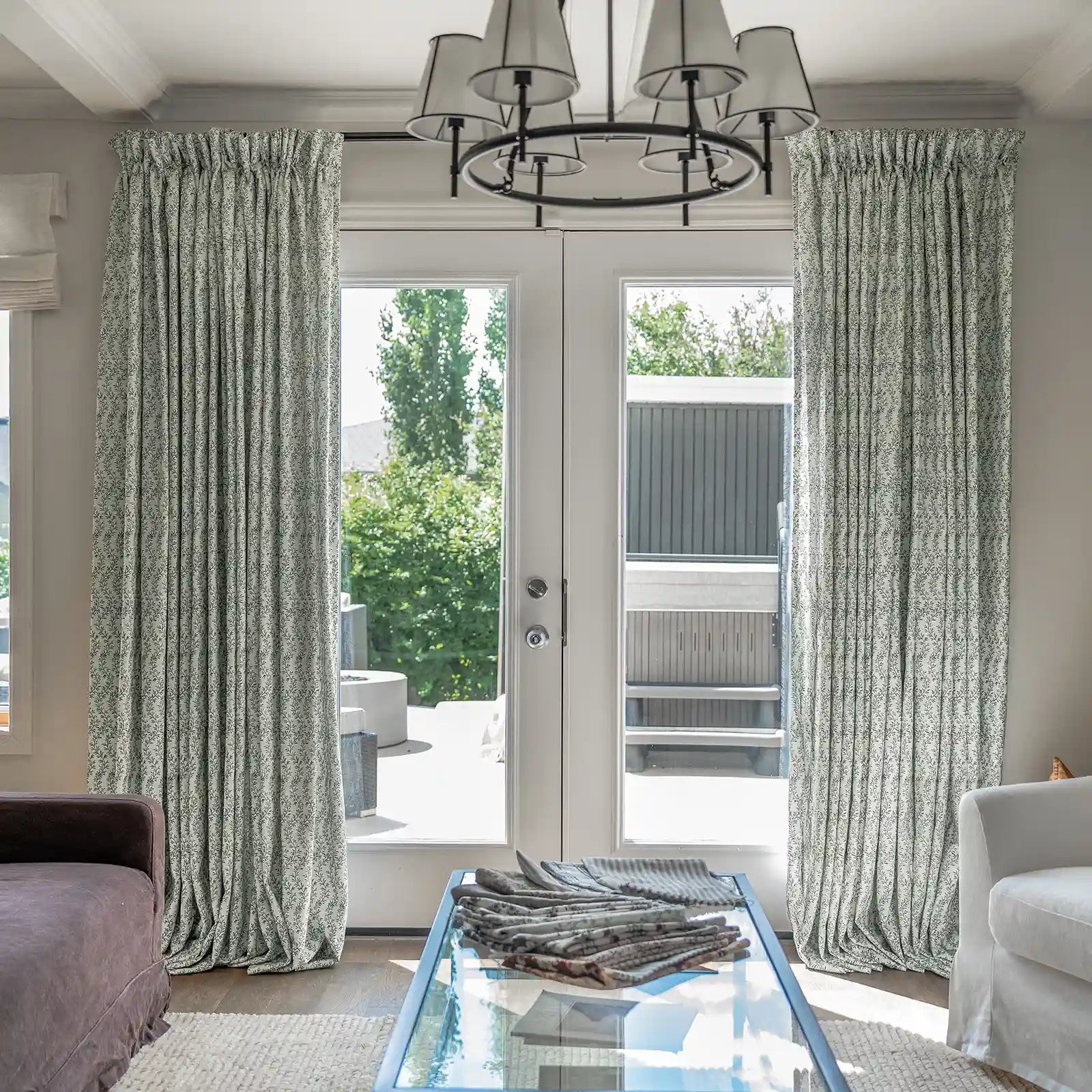 Floral print linen cotton pleated drapery for elegant insulated style