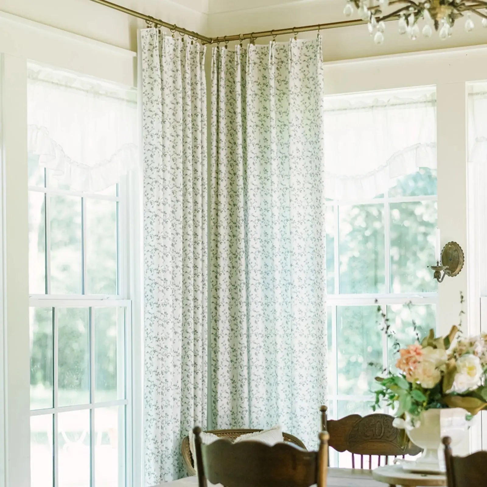 Floral print linen cotton pleated drapery for elegant insulated style