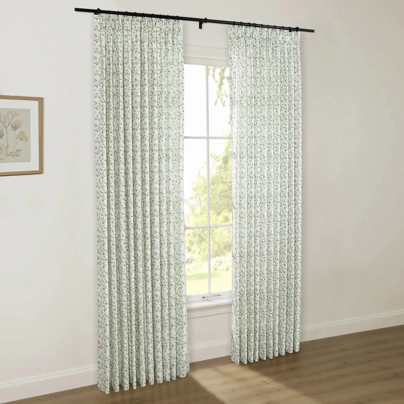 Floral print linen cotton pleated drapery for elegant insulated style