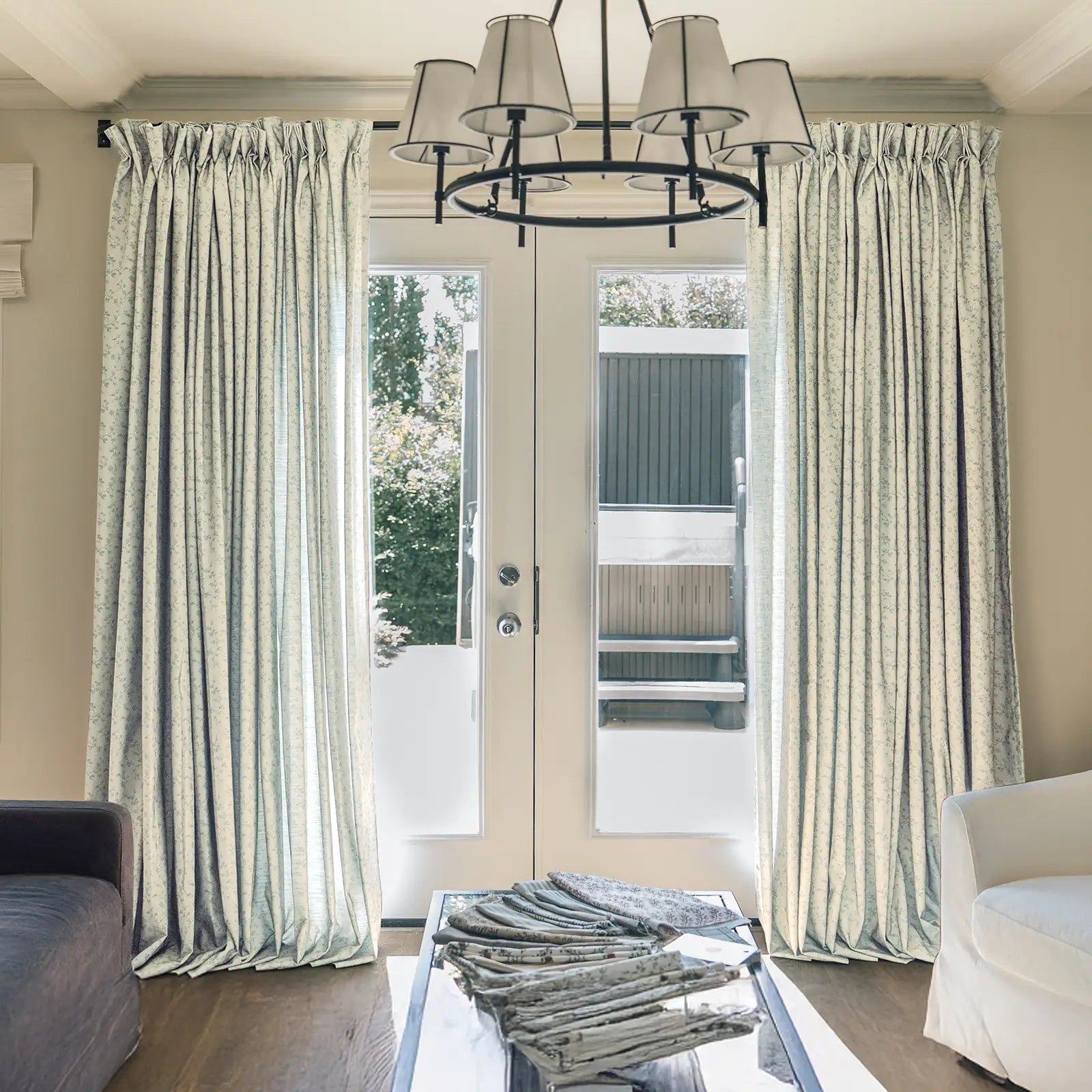 Floral print linen cotton pleated drapery for elegant insulated style