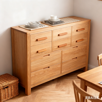 YesWood Organize Series Round Corner Chest of Drawers - 4-Drawer, Oak Finish