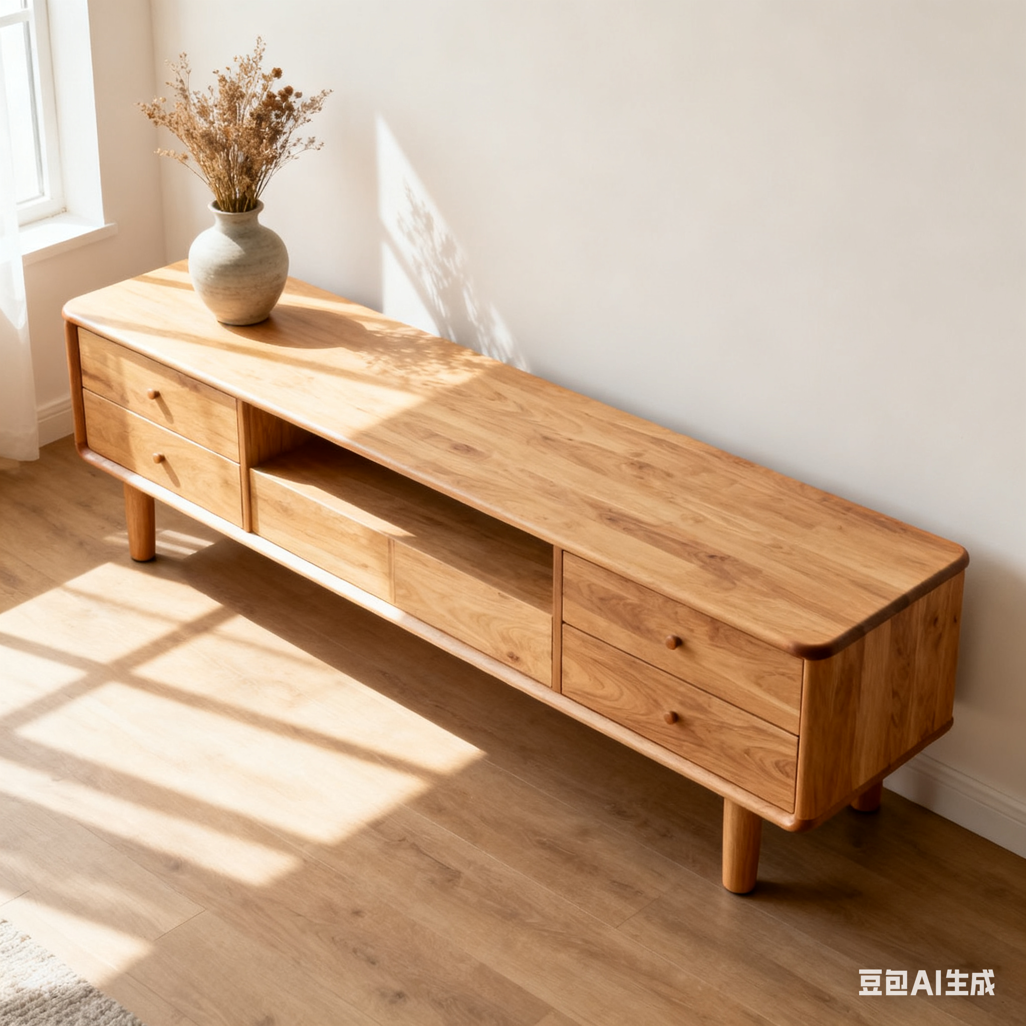 YesWood Media Series Solid Wood TV Stand - 180cm, 2-Drawer, Walnut Finish