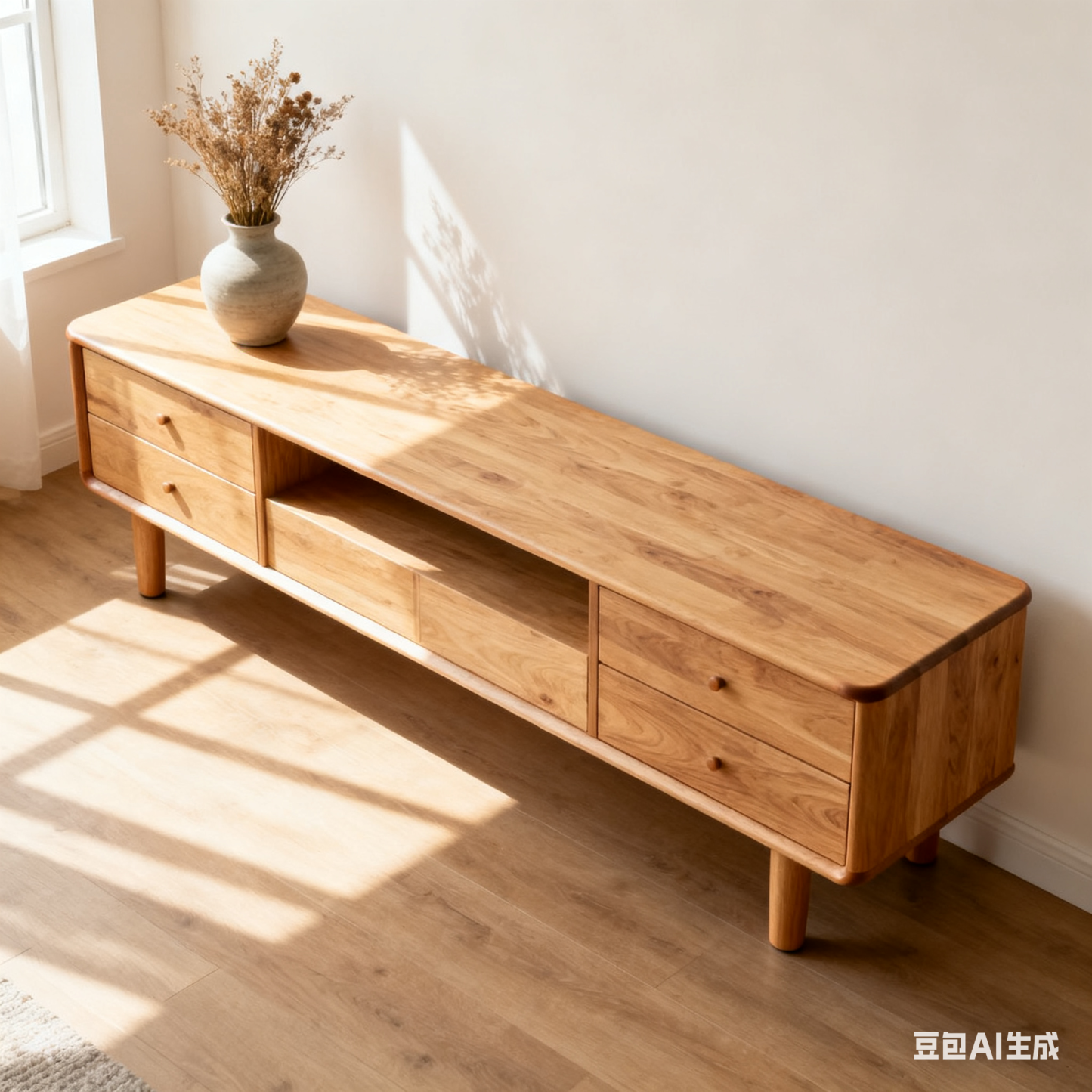 YesWood Media Series Solid Wood TV Stand - 180cm, 2-Drawer, Walnut Finish