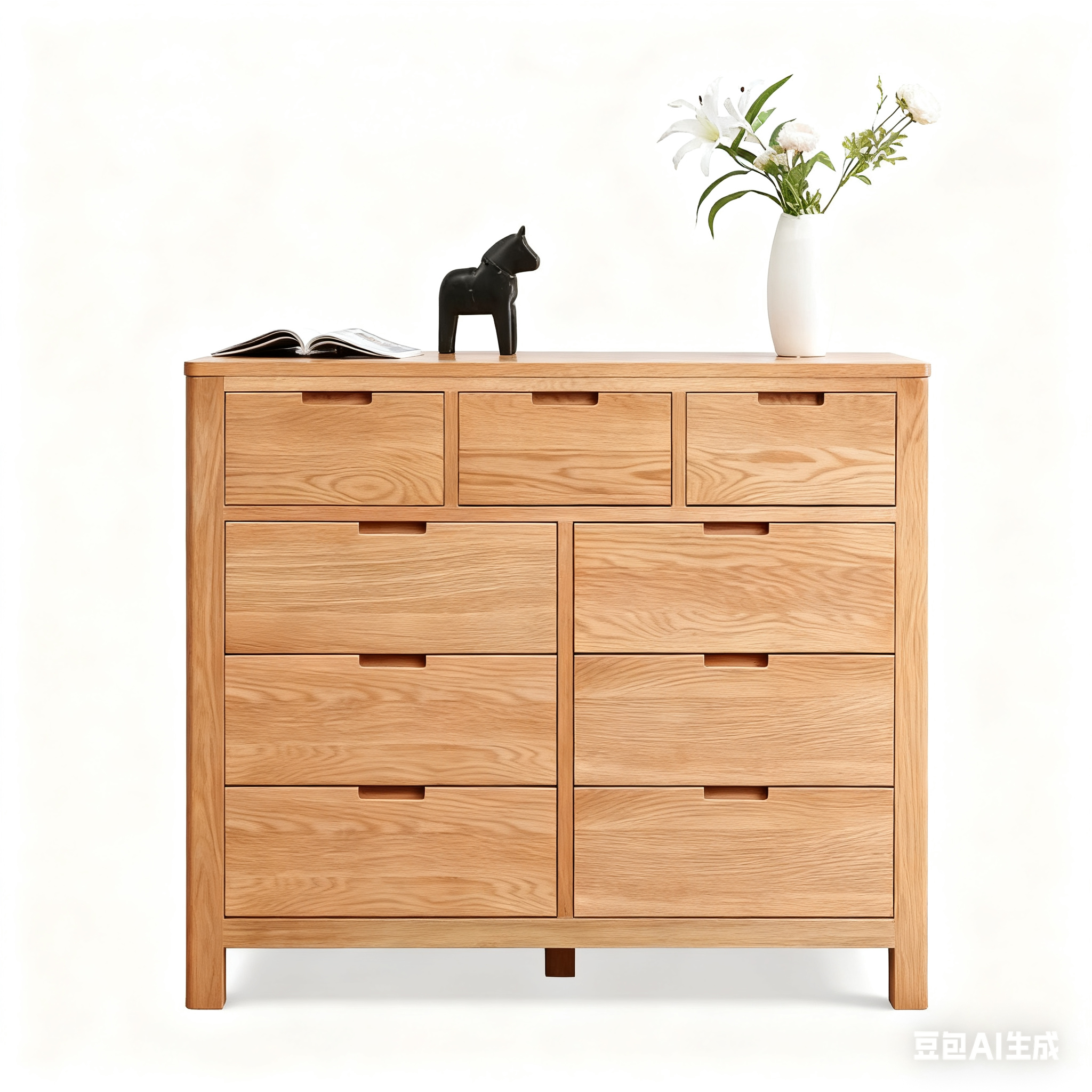 YesWood Organize Series Round Corner Chest of Drawers - 4-Drawer, Oak Finish